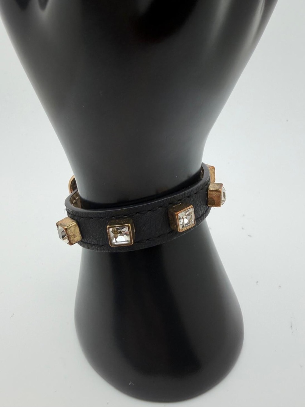 Black Studded Crystal Leather Bracelet
